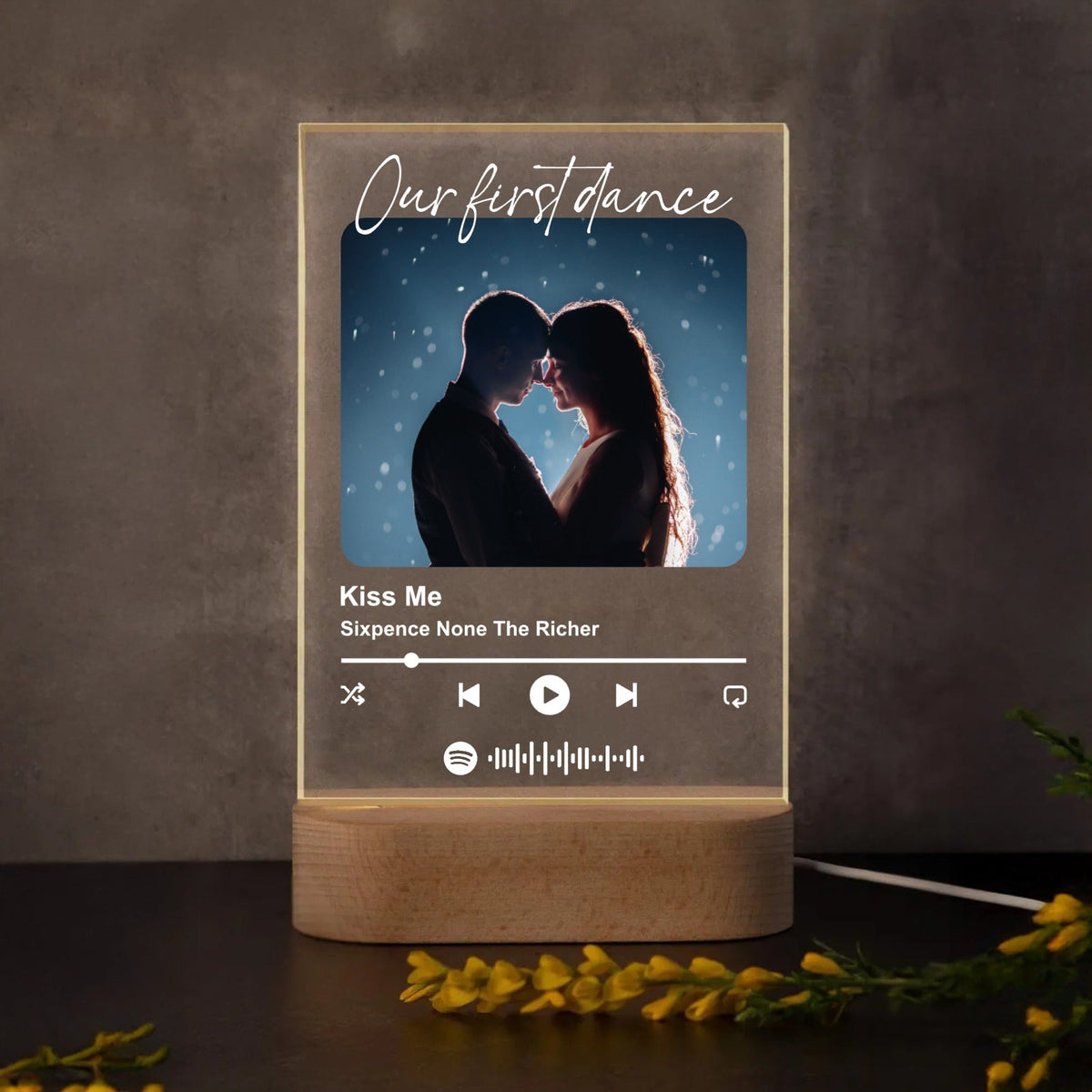 Personalized song and photo LED acrylic lamp featuring Our First Dance for couples
