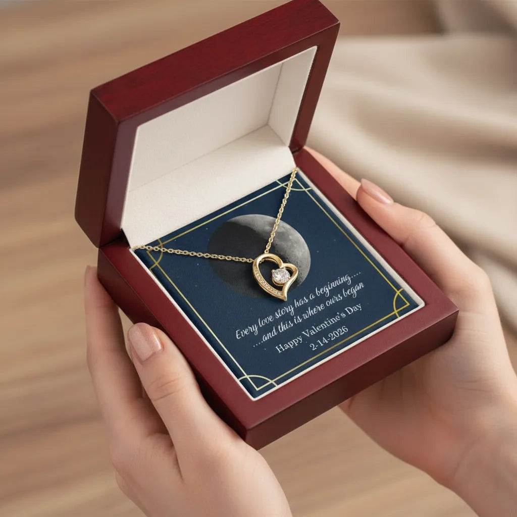Personalized Forever Love necklace with moon phases design for anniversary celebration gift