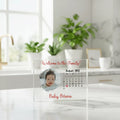 Personalized Welcome to the Family acrylic calendar block for new arrivals and milestones