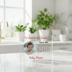 Personalized Welcome to the Family acrylic calendar block for new arrivals and milestones