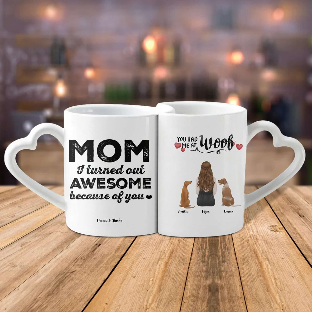 Personalized heart-handle mug set for Mom with custom design for Mother's Day or daily use