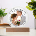 Personalized wedding couple circle acrylic plaque with custom portrait for newlywed keepsake