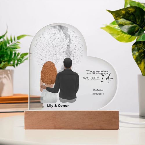 Personalized acrylic heart plaque with custom star map design for romantic anniversary gift