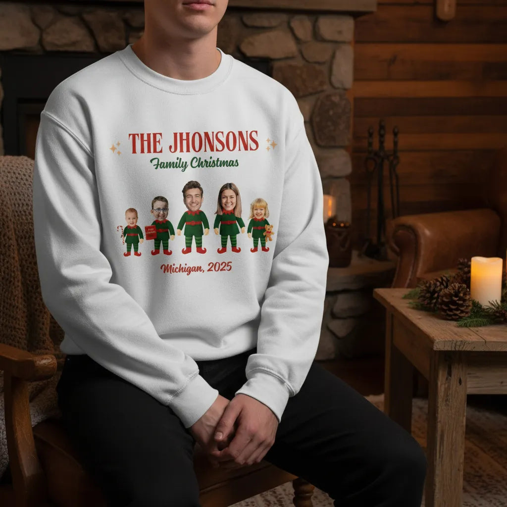 Custom Face-Cut Unisex Sweatshirt - Elf Family