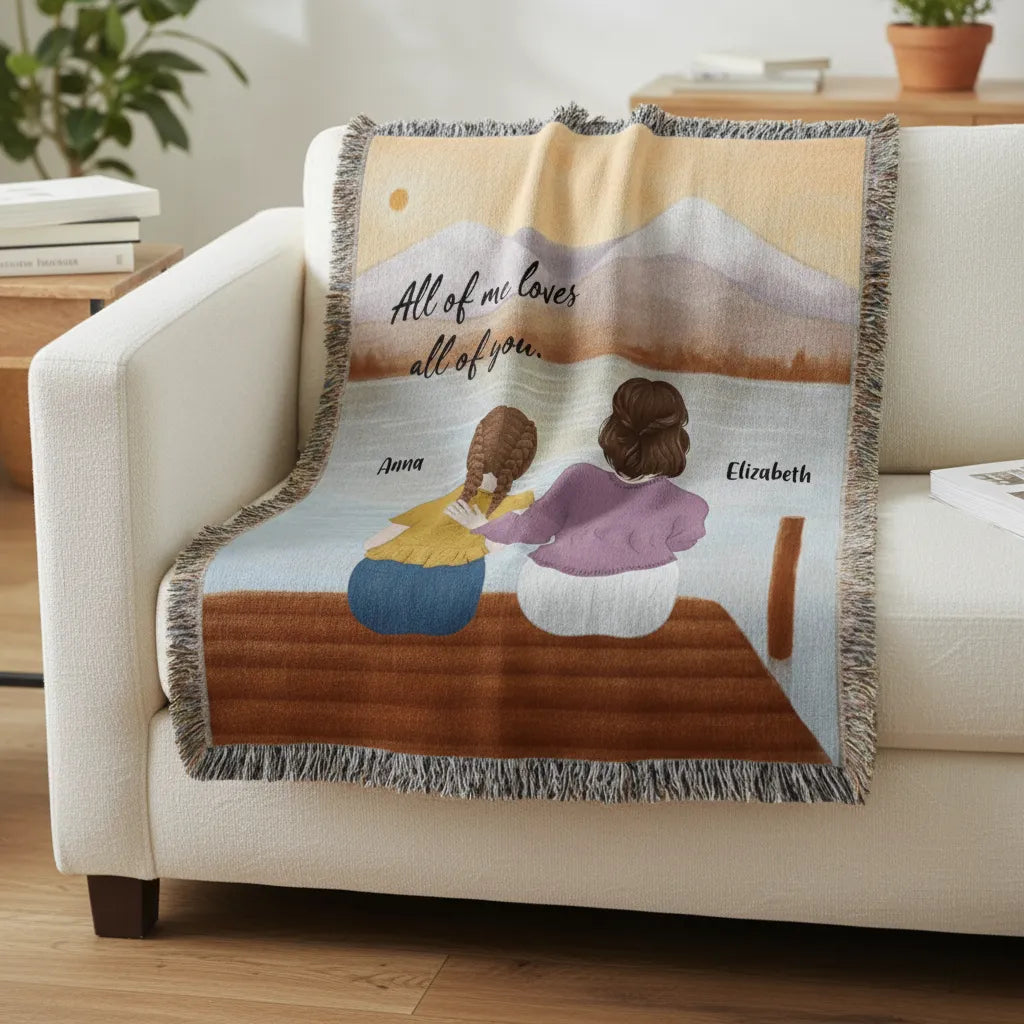 Personalized heirloom woven blanket for Mother's Day with custom soft design for mom gift