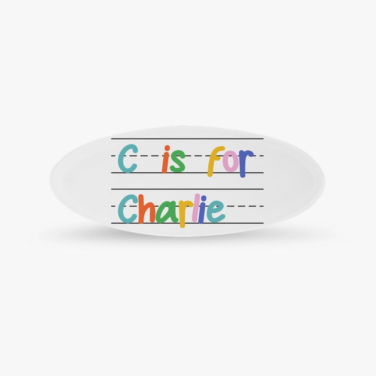 Personalized oval name badge with alternating colors design for professional or decorative use