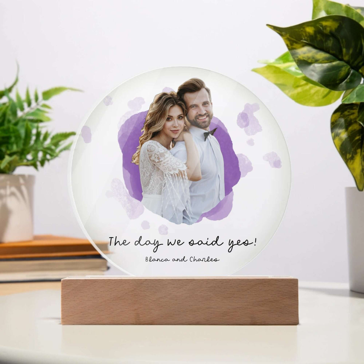 Personalized The Day We Said Yes circle acrylic plaque for engagement or wedding keepsake