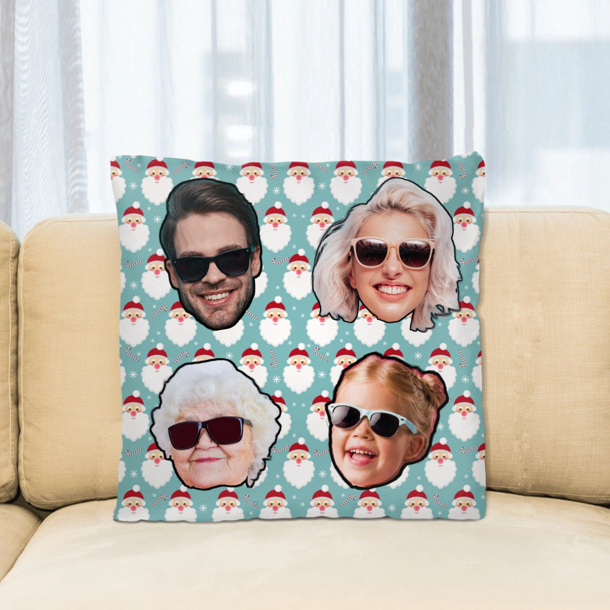 Custom Christmas Pillow 12 x 12 - Family Photos