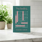 Personalized matte word search poster featuring custom family names for unique wall art