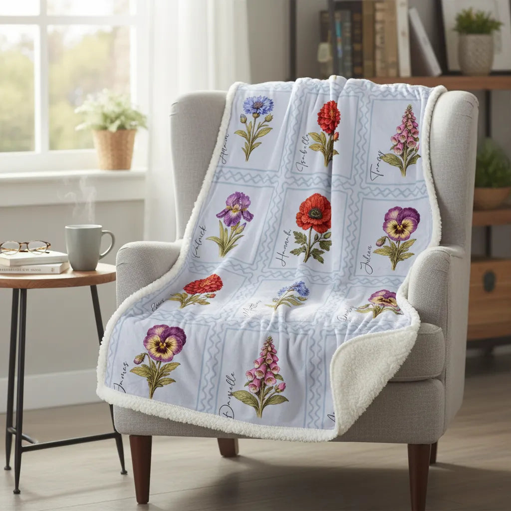 Custom Vintage Flower Sherpa Blanket