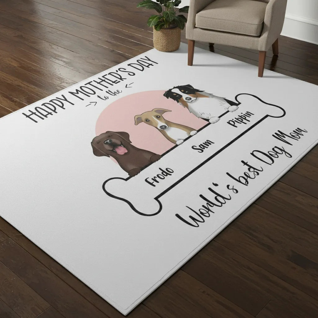 Personalized Dog Mom rug with custom design celebrating dog-loving moms and furry best friends
