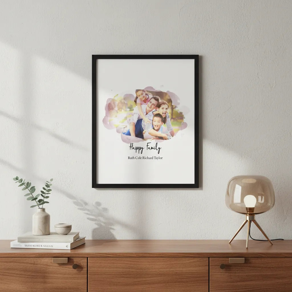 Personalized watercolor portrait AirFrame with custom photo and text for artistic display