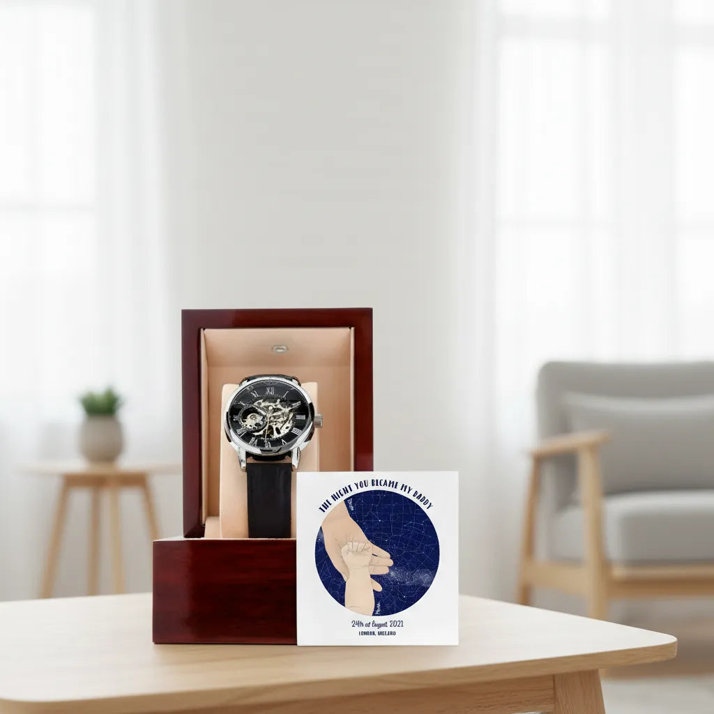 Custom Men's Openwork Watch with Personalized Card
