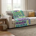 Personalized fleece blanket with custom name word cloud design for cozy meaningful home decor