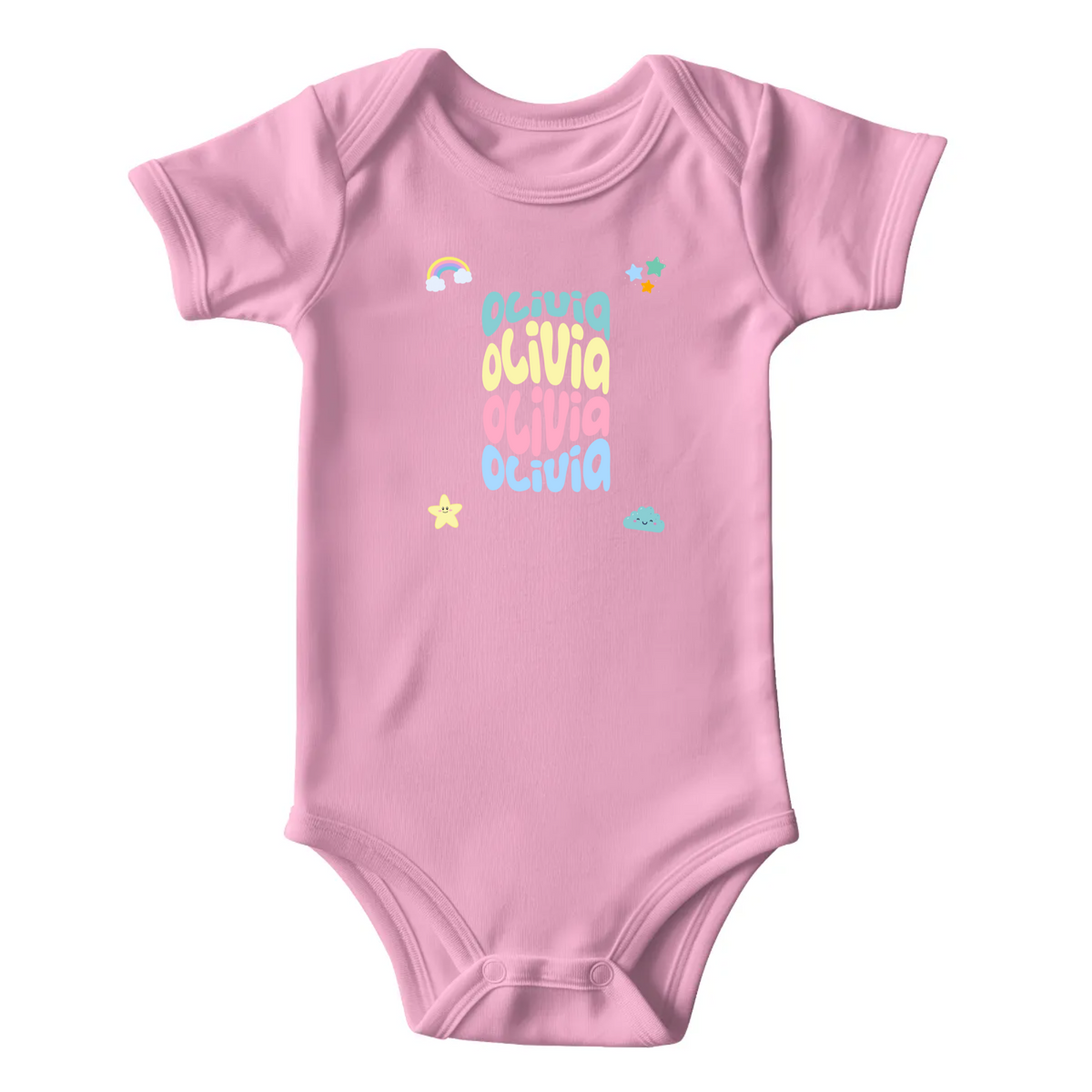 Personalized unisex onesie with warped text design for baby shower keepsake gift