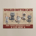 Personalized Spoiled Cats Live Here 3D welcome doormat with custom cat illustrations