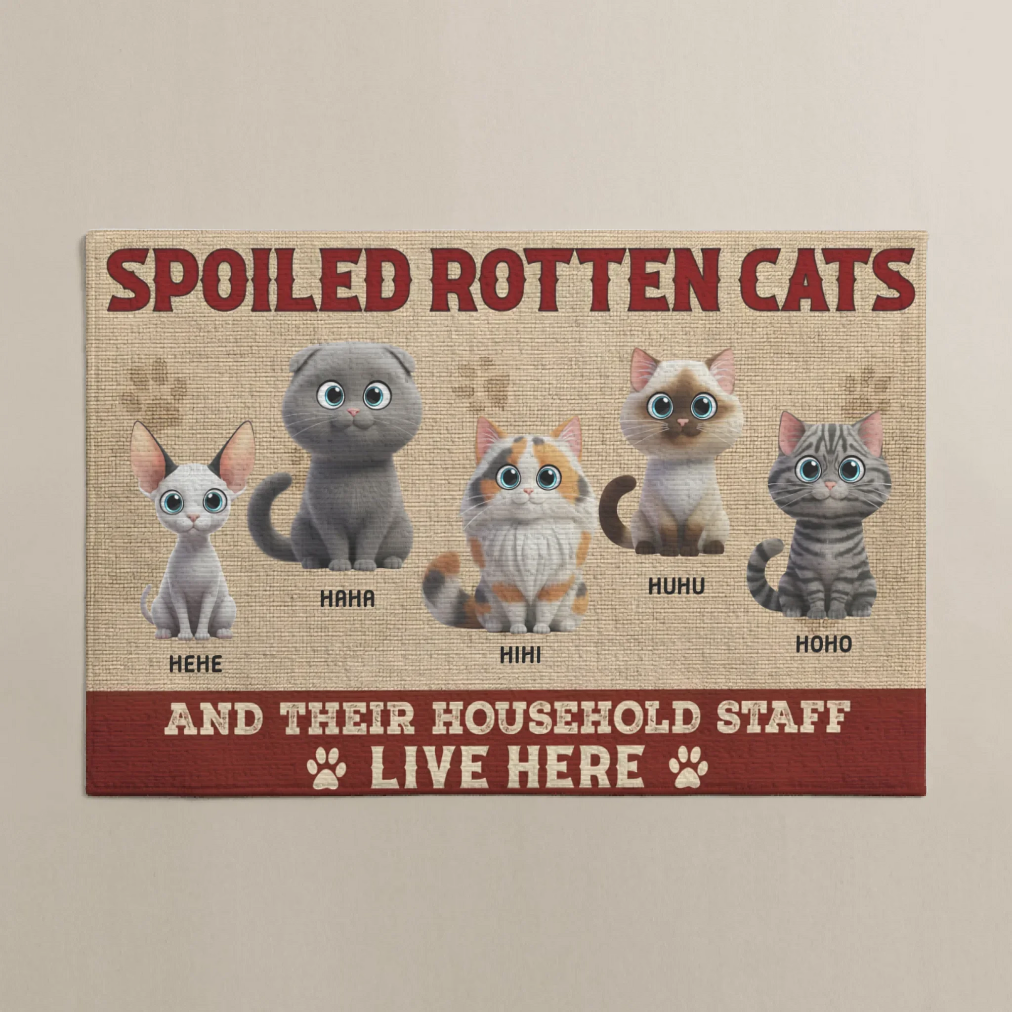 Personalized Spoiled Cats Live Here 3D welcome doormat with custom cat illustrations