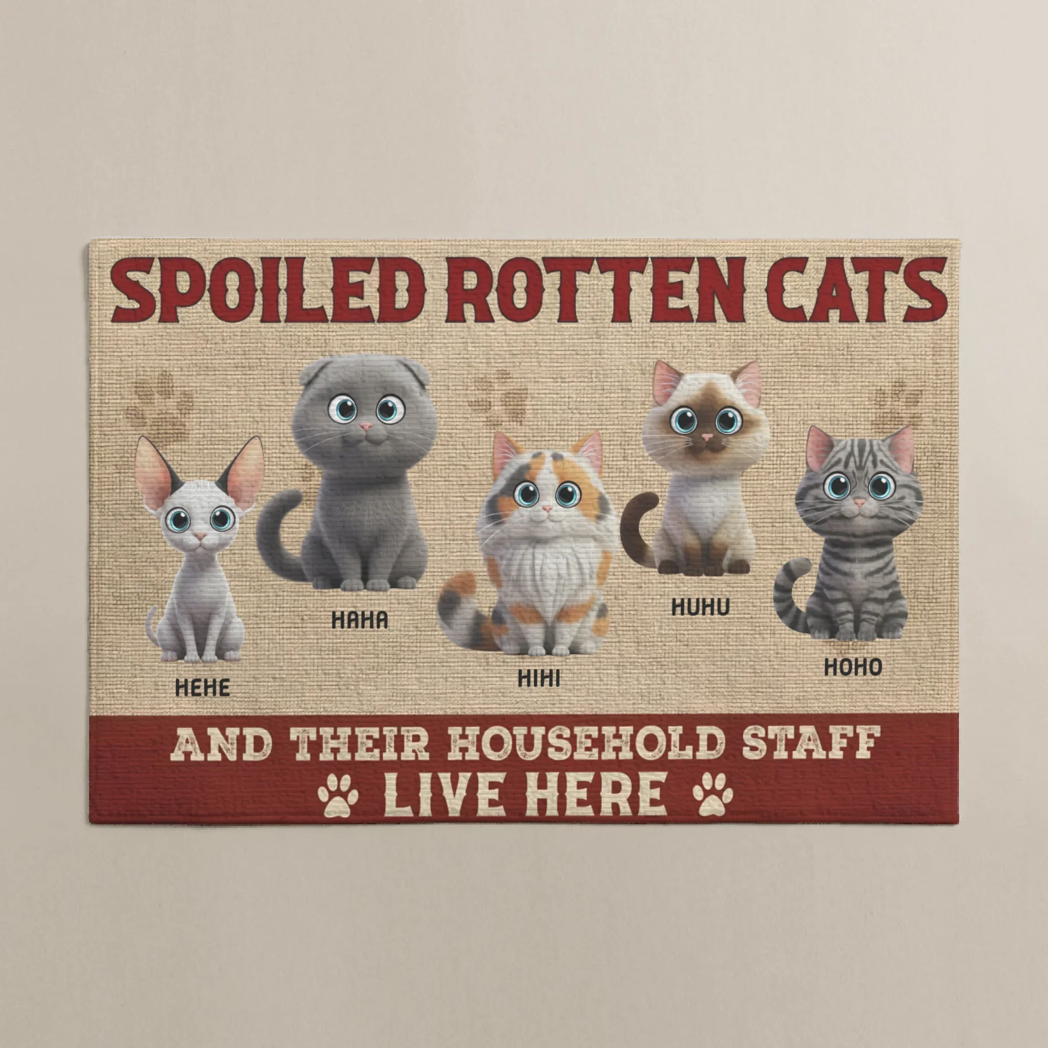 Personalized Spoiled Cats Live Here 3D welcome doormat with custom cat illustrations