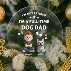 Personalized 3D Christmas ornament showing dog dad and dog mom with their custom illustrated pets
