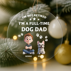Personalized 3D Christmas ornament showing dog dad and dog mom with their custom illustrated pets