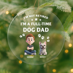 Personalized 3D Christmas ornament showing dog dad and dog mom with their custom illustrated pets