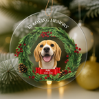 Personalized memorial Christmas ornament with custom photo face cutout to honor a loved one