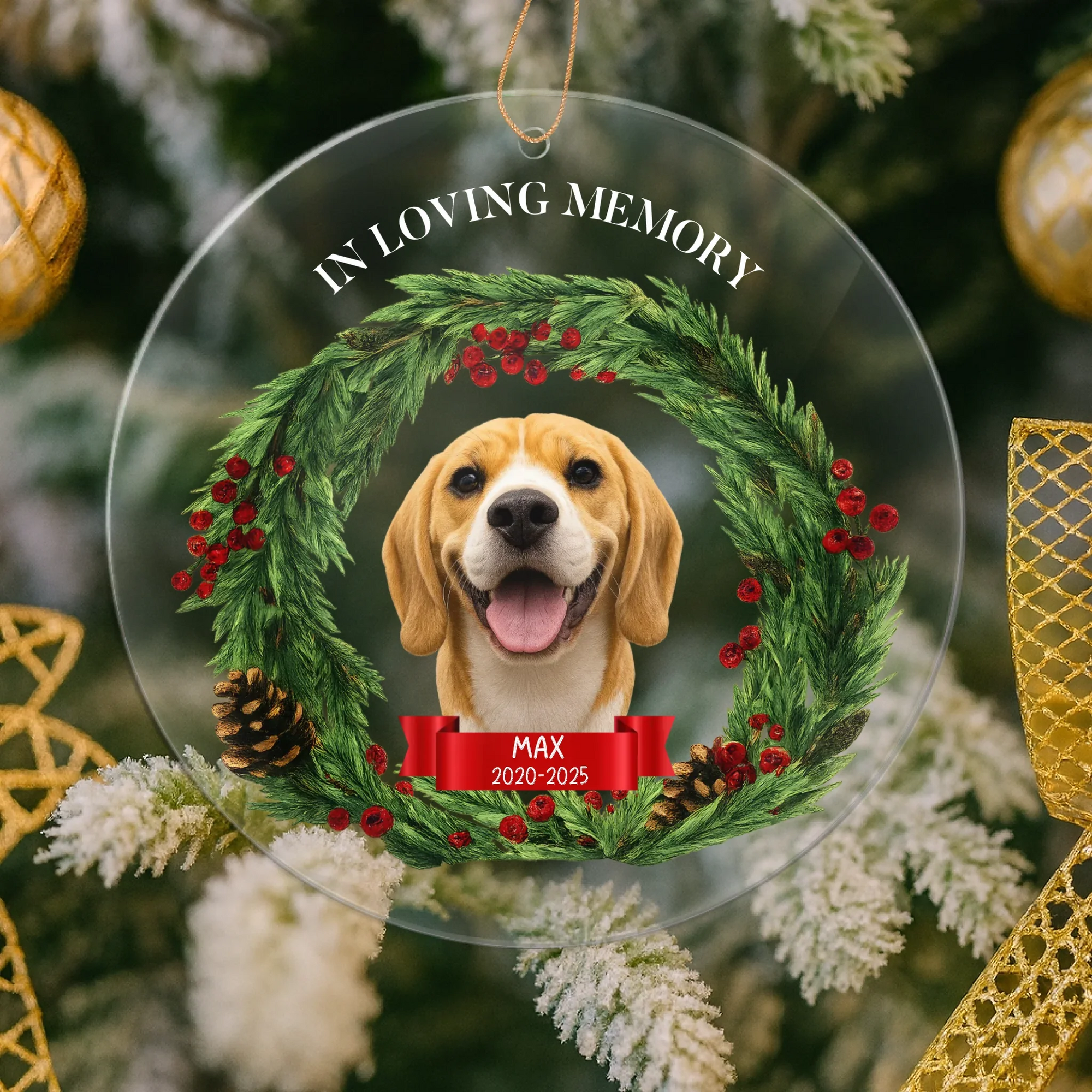 Personalized memorial Christmas ornament with custom photo face cutout to honor a loved one