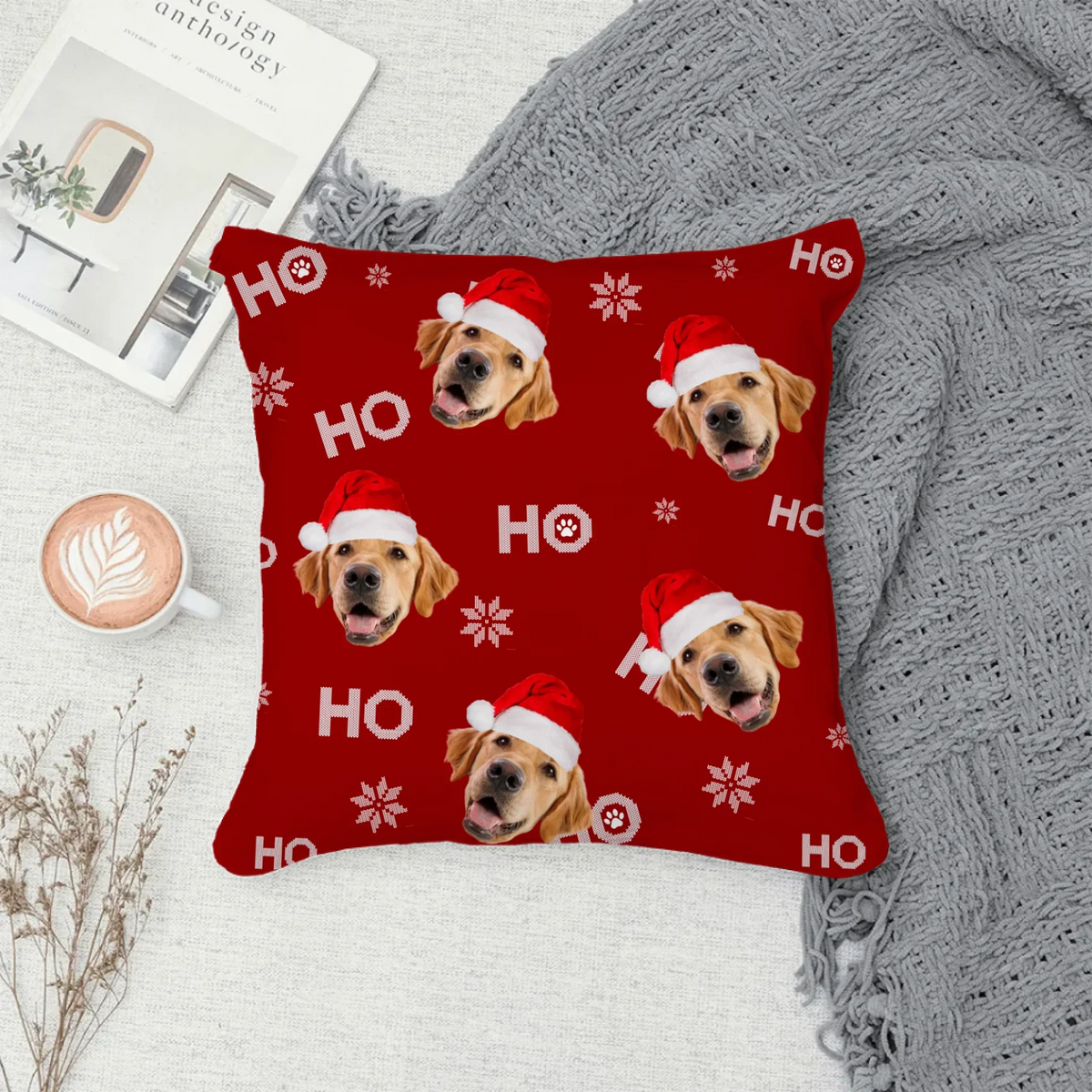 Personalized Christmas ornament with custom photo of your dog or cat in festive design