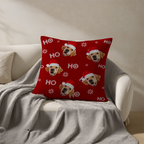 Personalized Christmas throw pillow with custom photo of your dog or cat in festive design