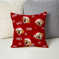 Personalized Christmas throw pillow with custom photo of your dog or cat in festive design