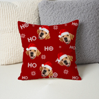 Personalized Christmas throw pillow with custom photo of your dog or cat in festive design