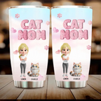 Personalized Fluffy Cat Mom 20oz stainless steel travel tumbler with custom 3D cats