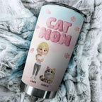 Personalized Fluffy Cat Mom 20oz stainless steel travel tumbler with custom 3D cats