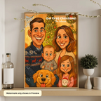 AI-generated personalized family caricature Christmas portrait poster wall art