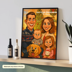 AI-generated personalized family caricature Christmas portrait poster wall art