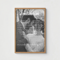 Personalized poster with custom song lyrics arranged in a paragraph shape around couple's photo