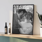 Personalized poster with custom song lyrics arranged in a paragraph shape around couple's photo
