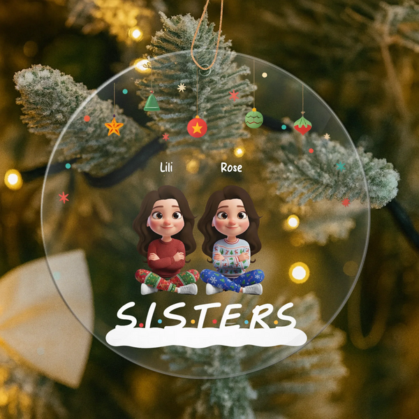 Personalized 3D Christmas ornament celebrating sisters and best friends with custom names