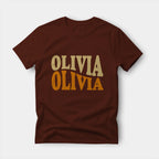 Personalized t-shirt with custom warped wavy text design printed in choice of colors
