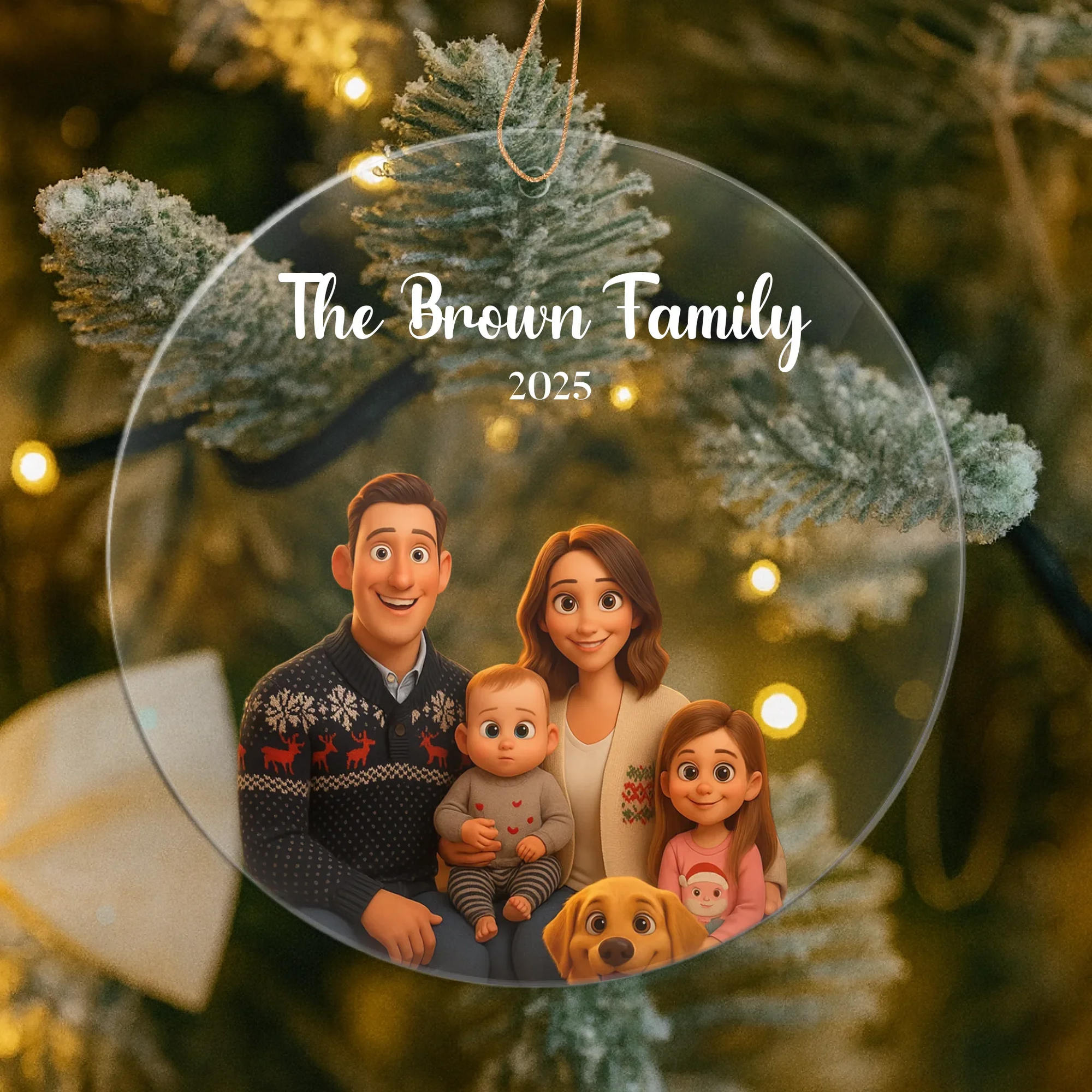 AI-generated family Christmas portrait ornament personalized from your uploaded family photo