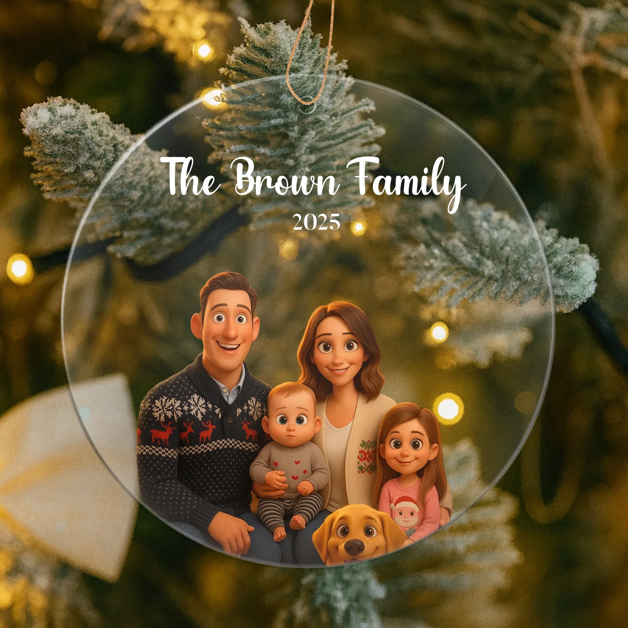 AI-generated family Christmas portrait ornament personalized from your uploaded family photo