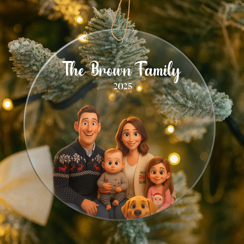 AI-generated family Christmas portrait ornament personalized from your uploaded family photo