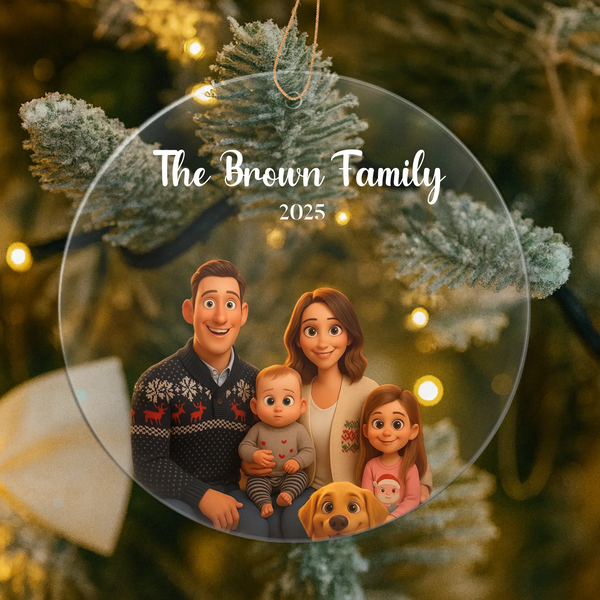 AI Family Photo Christmas Ornament – Personalized Family Portrait Keepsake Generated by AI