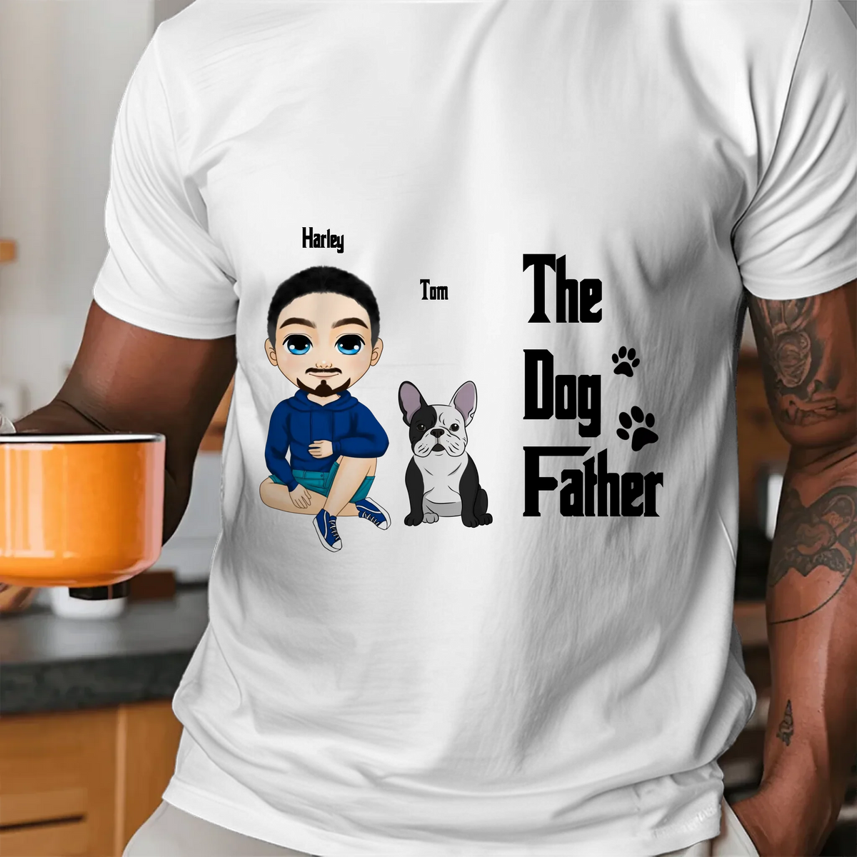 Personalized The Dog Father t-shirt for dog dads featuring custom dog illustration