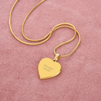 Personalized heart pendant necklace with laser-engraved custom text on 18k yellow gold finish