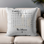 Personalized word search puzzle canvas wall art or throw pillow with custom names and meaningful words
