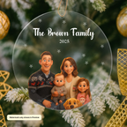 AI-generated family Christmas portrait ornament personalized from your uploaded family photo