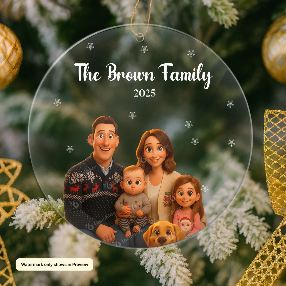 AI-generated family Christmas portrait ornament personalized from your uploaded family photo