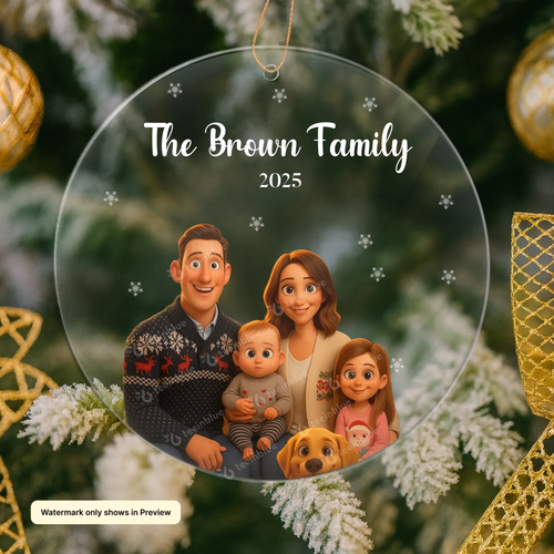 AI-generated family Christmas portrait ornament personalized from your uploaded family photo