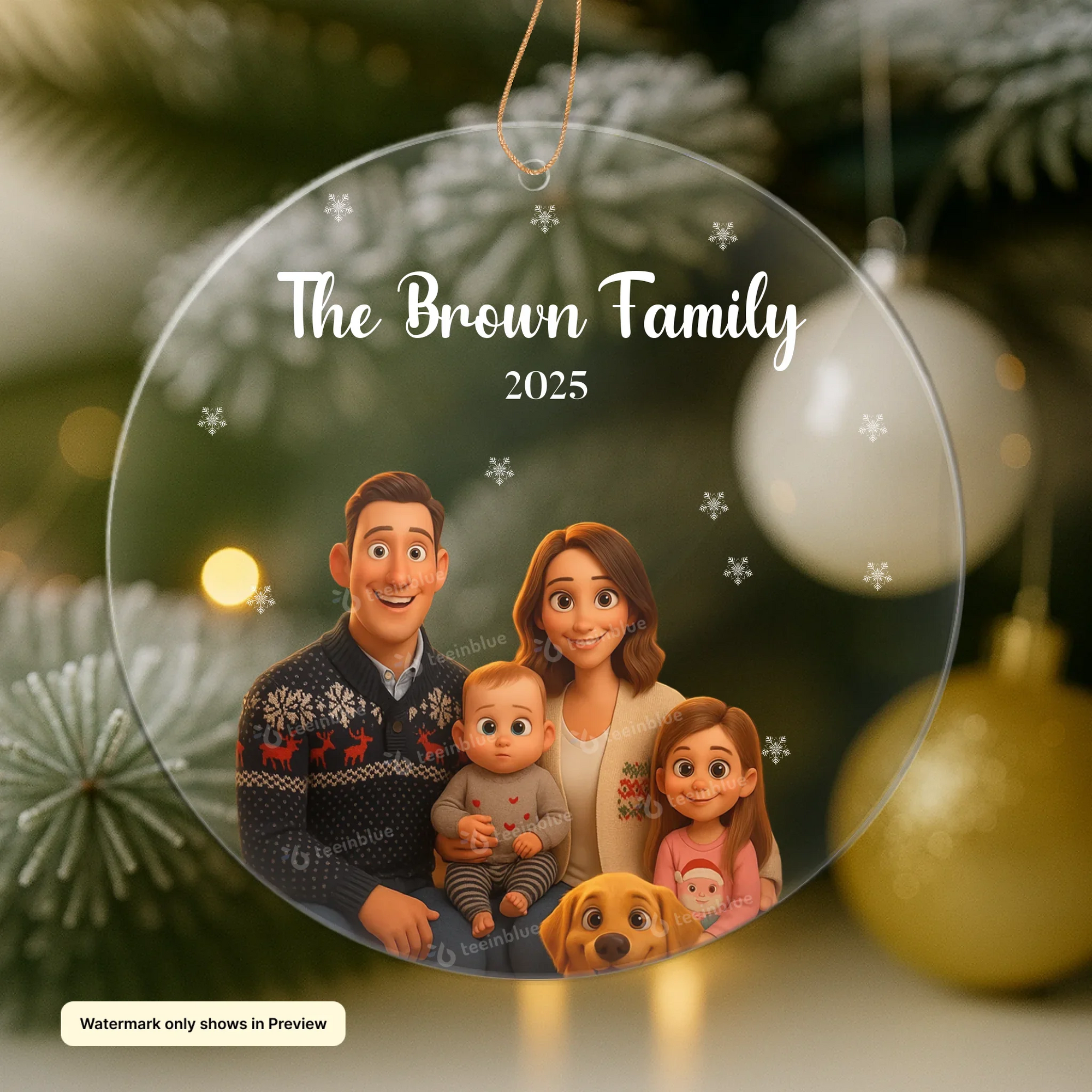 AI-generated family Christmas portrait ornament personalized from your uploaded family photo